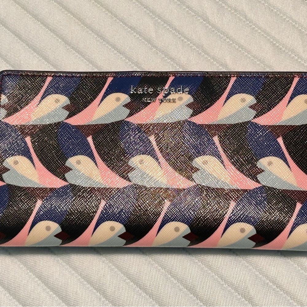 Kate Spade Pink and Blue Bird Pattern Wallet
